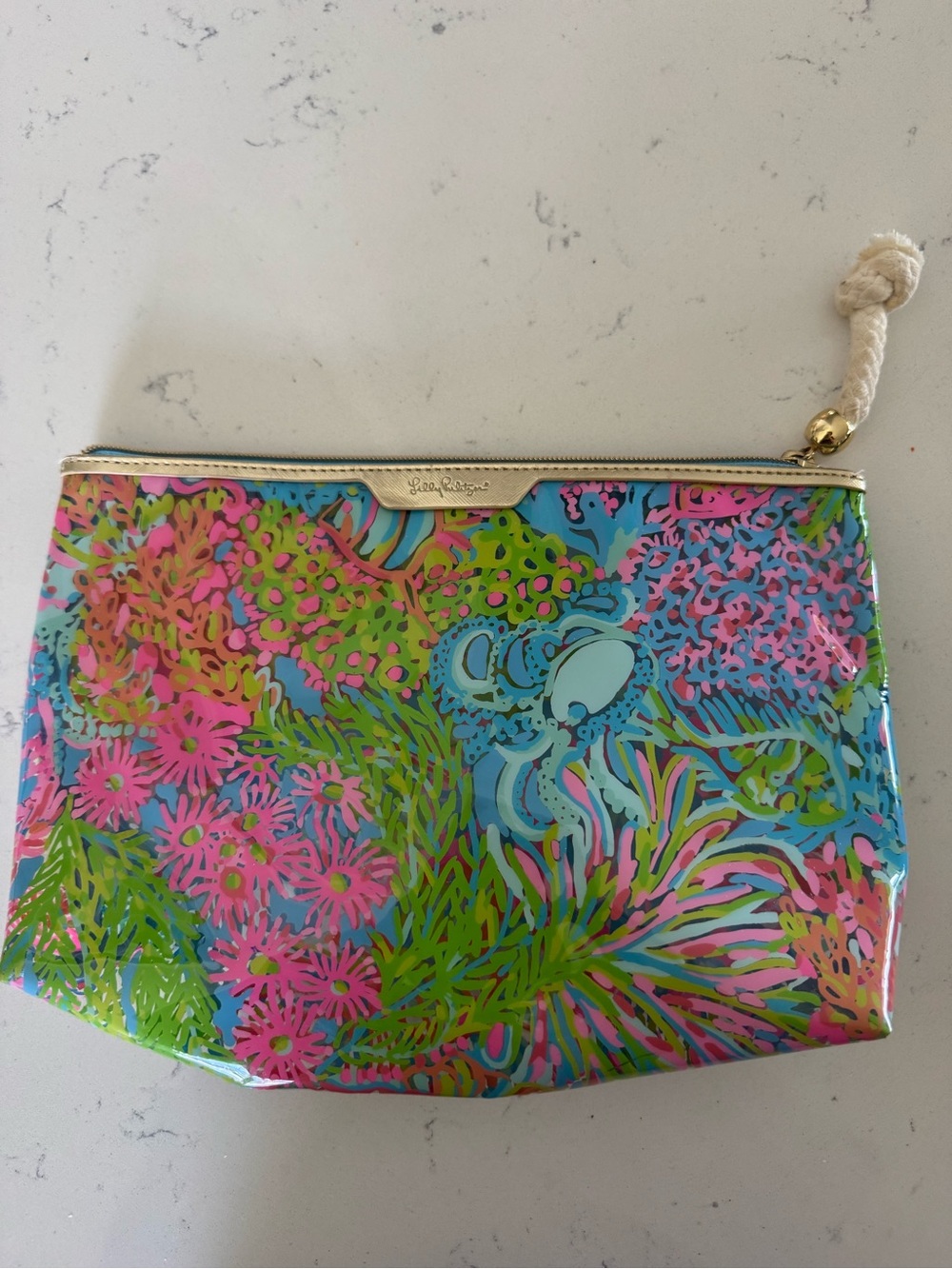 Lilly Pulitzer Pink, Blue & Green Coated Canvas Cosmetic Pouch